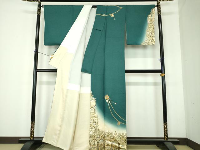 平和屋着物●極上　螺鈿作家　甲斐泰造　訪問着　洋花文　暈し染め　金銀彩　銀通し地　正絹　逸品　DABH9894ps