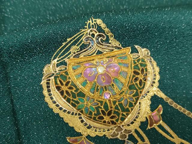 平和屋着物●極上　螺鈿作家　甲斐泰造　訪問着　洋花文　暈し染め　金銀彩　銀通し地　正絹　逸品　DABH9894ps