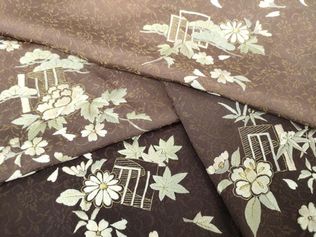 平和屋着物●黄金糸　訪問着　お召地　総刺繍　源氏香花文　暈し染め　金糸　正絹　逸品　DABH9895ps