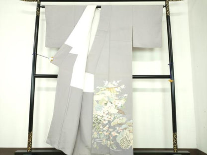 平和屋着物●中国三大刺繍　相良刺繍　総刺繍　色留袖　御所車御簾花文　金糸　正絹　逸品　DABH9897ps