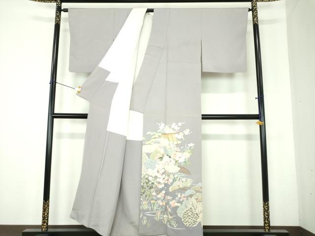 平和屋着物●中国三大刺繍　相良刺繍　総刺繍　色留袖　御所車御簾花文　金糸　正絹　逸品　DABH9897ps
