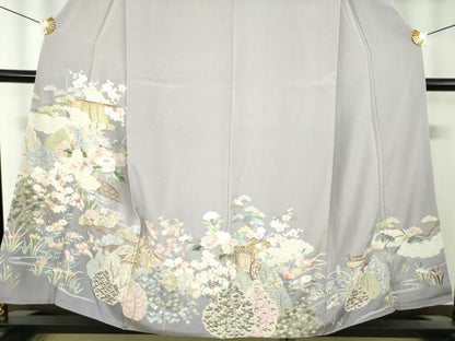 平和屋着物●中国三大刺繍　相良刺繍　総刺繍　色留袖　御所車御簾花文　金糸　正絹　逸品　DABH9897ps