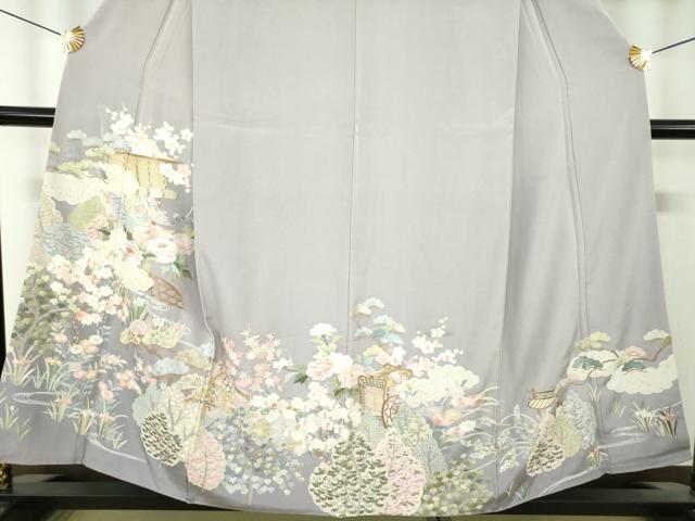 平和屋着物●中国三大刺繍　相良刺繍　総刺繍　色留袖　御所車御簾花文　金糸　正絹　逸品　DABH9897ps