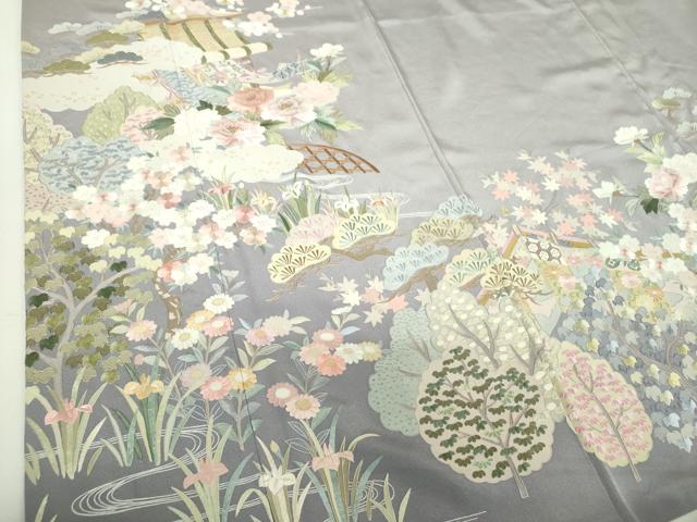 平和屋着物●中国三大刺繍　相良刺繍　総刺繍　色留袖　御所車御簾花文　金糸　正絹　逸品　DABH9897ps