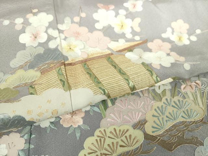 平和屋着物●中国三大刺繍　相良刺繍　総刺繍　色留袖　御所車御簾花文　金糸　正絹　逸品　DABH9897ps