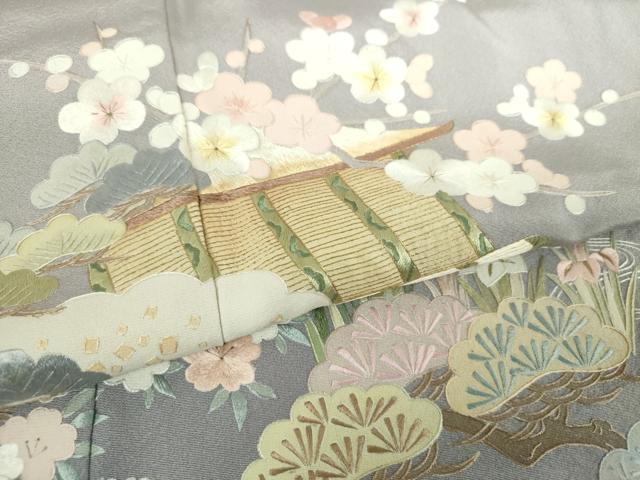 平和屋着物●中国三大刺繍　相良刺繍　総刺繍　色留袖　御所車御簾花文　金糸　正絹　逸品　DABH9897ps