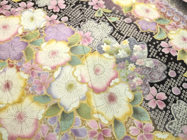 平和屋着物●豪華振袖　絞り　辻が花　金彩　金通し地　正絹　逸品　DABH9898ps