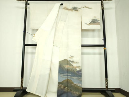 平和屋着物●越後十日町の一流染匠　桐屋・翠山工房　訪問着　絞り　霞遠山文　暈し染め　金彩　正絹　逸品　DABH9899ps