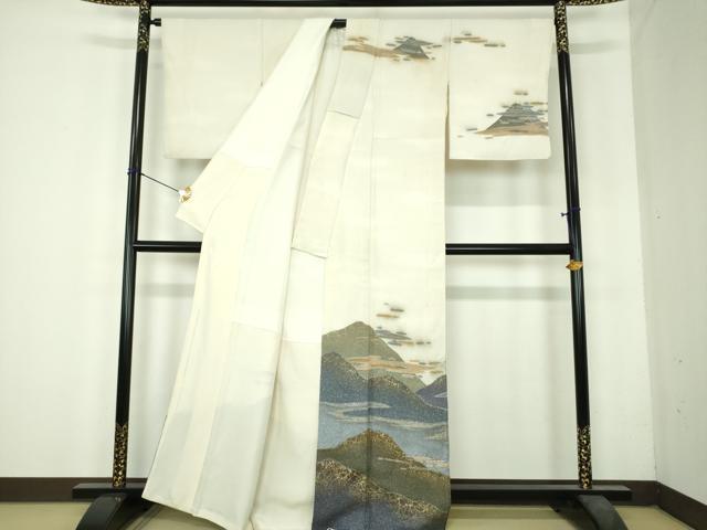 平和屋着物●越後十日町の一流染匠　桐屋・翠山工房　訪問着　絞り　霞遠山文　暈し染め　金彩　正絹　逸品　DABH9899ps