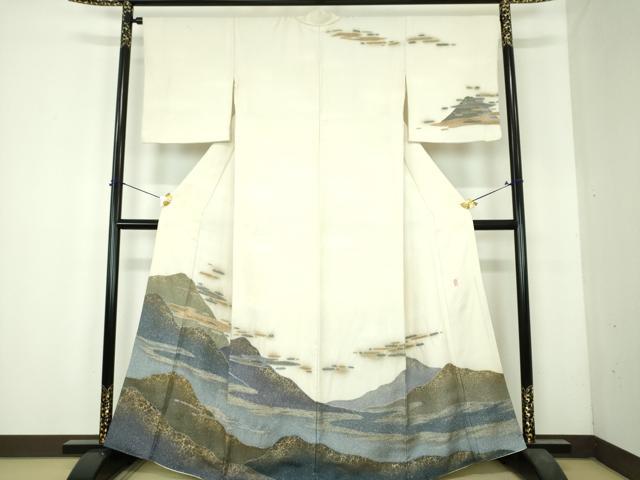 平和屋着物●越後十日町の一流染匠　桐屋・翠山工房　訪問着　絞り　霞遠山文　暈し染め　金彩　正絹　逸品　DABH9899ps