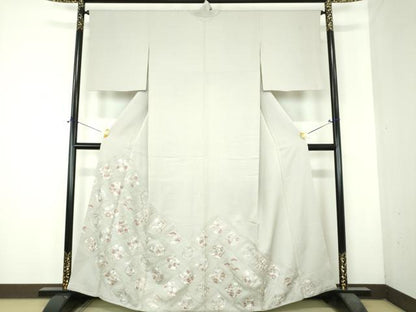平和屋着物●色留訪問着　総刺繍　七宝花文　金糸　正絹　逸品　DABH9900ps