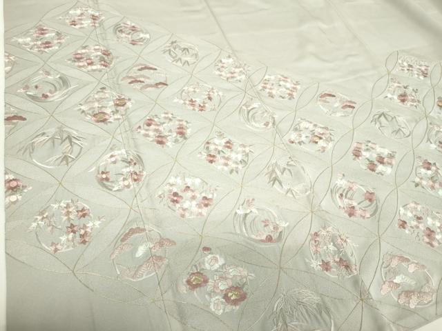 平和屋着物●色留訪問着　総刺繍　七宝花文　金糸　正絹　逸品　DABH9900ps