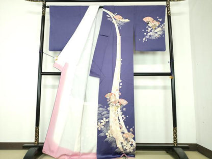 平和屋着物●訪問着　扇面飛鶴花文　金彩　正絹　逸品　DABH9901ps