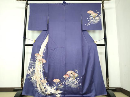 平和屋着物●訪問着　扇面飛鶴花文　金彩　正絹　逸品　DABH9901ps