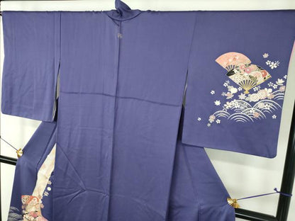 平和屋着物●訪問着　扇面飛鶴花文　金彩　正絹　逸品　DABH9901ps
