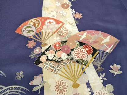 平和屋着物●訪問着　扇面飛鶴花文　金彩　正絹　逸品　DABH9901ps