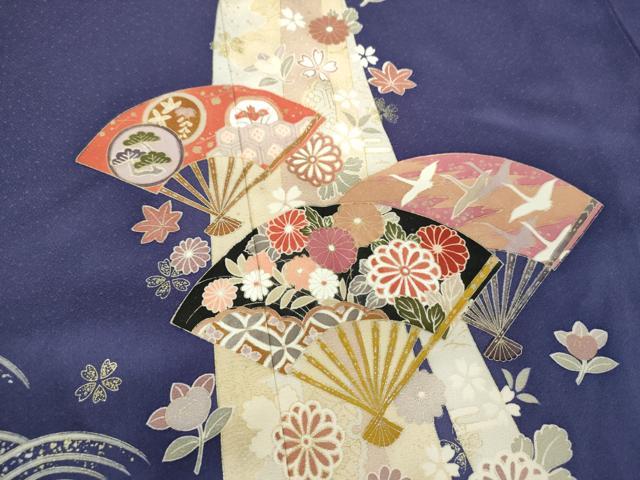 平和屋着物●訪問着　扇面飛鶴花文　金彩　正絹　逸品　DABH9901ps
