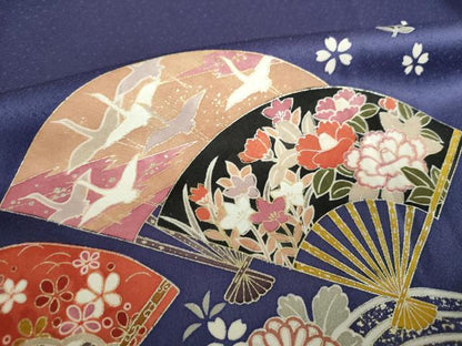 平和屋着物●訪問着　扇面飛鶴花文　金彩　正絹　逸品　DABH9901ps