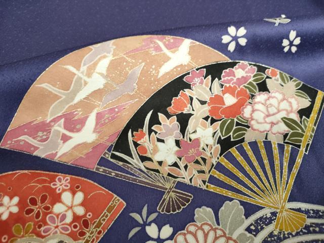 平和屋着物●訪問着　扇面飛鶴花文　金彩　正絹　逸品　DABH9901ps