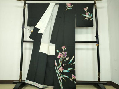 平和屋着物●訪問着　LEONARD　レオナール　草花文　黒地　正絹　逸品　DABH9902ps