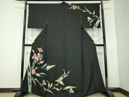 平和屋着物●訪問着　LEONARD　レオナール　草花文　黒地　正絹　逸品　DABH9902ps