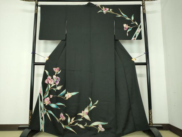 平和屋着物●訪問着　LEONARD　レオナール　草花文　黒地　正絹　逸品　DABH9902ps
