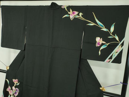 平和屋着物●訪問着　LEONARD　レオナール　草花文　黒地　正絹　逸品　DABH9902ps