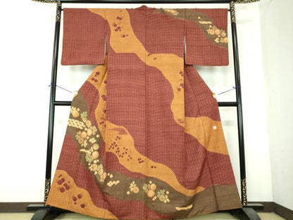 平和屋着物●十日町　名門　滝泰謹製　訪問着　紬地　絞り　辻が花　正絹　逸品　DABH9903ps