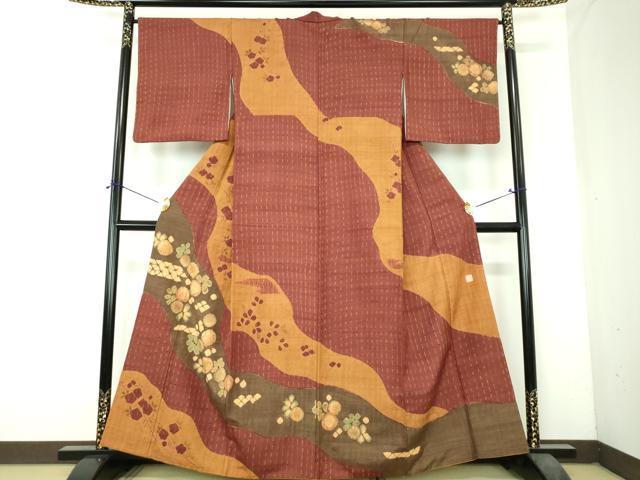 平和屋着物●十日町　名門　滝泰謹製　訪問着　紬地　絞り　辻が花　正絹　逸品　DABH9903ps