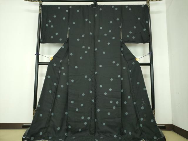 平和屋着物●児島廣和　アトリエ 聖jin苑　小紋　水玉　ドット　黒地　ロング丈　正絹　逸品　未使用　DABH9906ps