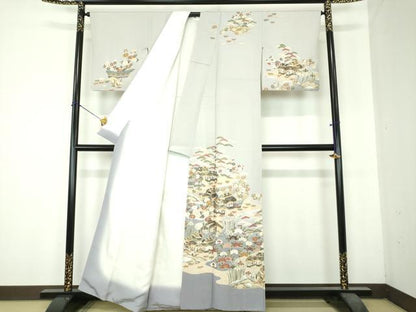 平和屋着物●訪問着　渡橋風景花文　暈し染め　金彩　正絹　逸品　DABH9908ps