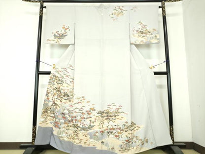 平和屋着物●訪問着　渡橋風景花文　暈し染め　金彩　正絹　逸品　DABH9908ps