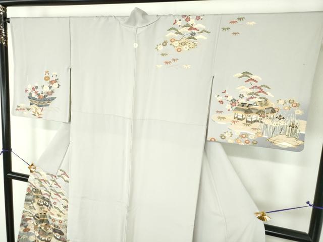 平和屋着物●訪問着　渡橋風景花文　暈し染め　金彩　正絹　逸品　DABH9908ps