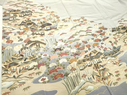 平和屋着物●訪問着　渡橋風景花文　暈し染め　金彩　正絹　逸品　DABH9908ps