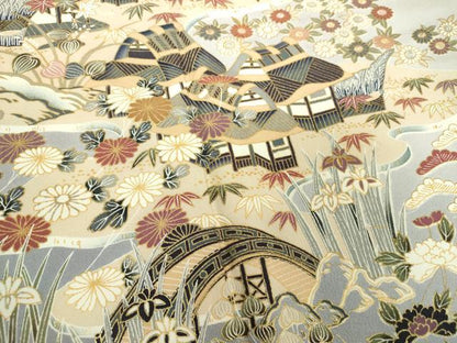 平和屋着物●訪問着　渡橋風景花文　暈し染め　金彩　正絹　逸品　DABH9908ps