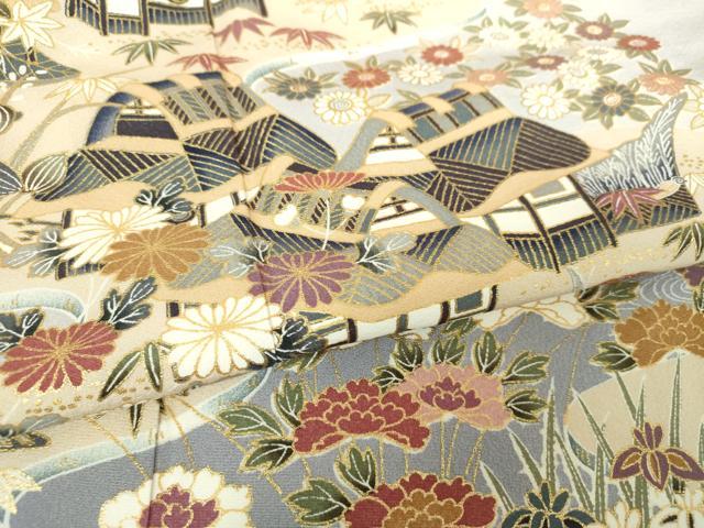 平和屋着物●訪問着　渡橋風景花文　暈し染め　金彩　正絹　逸品　DABH9908ps