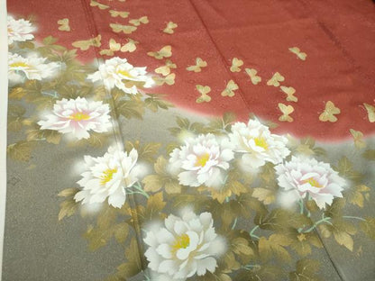 平和屋着物●訪問着　作家物　舞蝶牡丹文　暈し染め　金銀彩　銀通し地　正絹　逸品　DABH9909ps