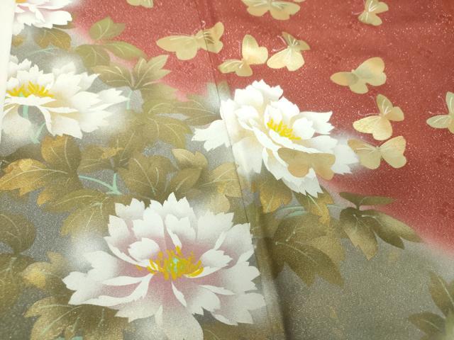 平和屋着物●訪問着　作家物　舞蝶牡丹文　暈し染め　金銀彩　銀通し地　正絹　逸品　DABH9909ps