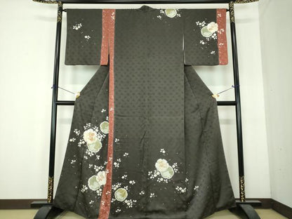 平和屋着物●訪問着　駒刺繍　絞り　雪輪花文　金彩　正絹　逸品　DABH9915ps