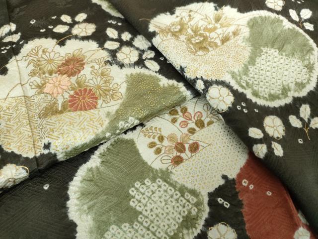 平和屋着物●訪問着　駒刺繍　絞り　雪輪花文　金彩　正絹　逸品　DABH9915ps
