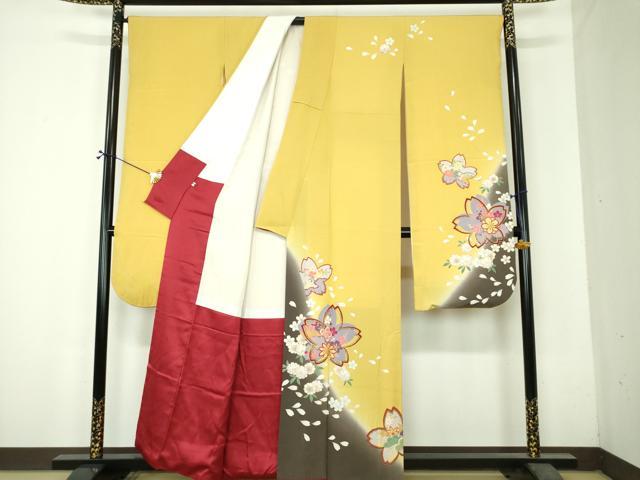 平和屋着物●豪華振袖　駒刺繍　舞桜　暈し染め　金彩　正絹　逸品　DABH9916ps