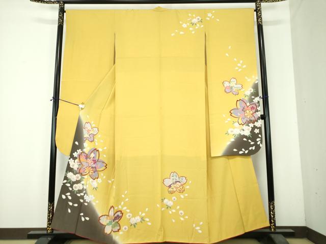 平和屋着物●豪華振袖　駒刺繍　舞桜　暈し染め　金彩　正絹　逸品　DABH9916ps