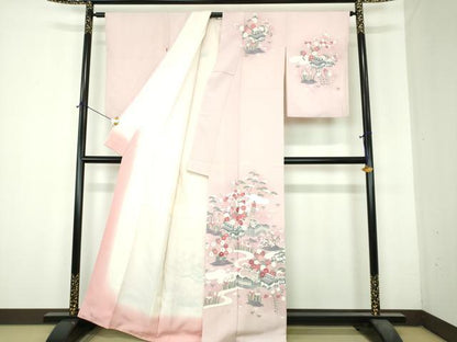 平和屋着物●訪問着　友禅　松竹梅　流水風景花文　暈し染め　正絹　逸品　DABH9918ps