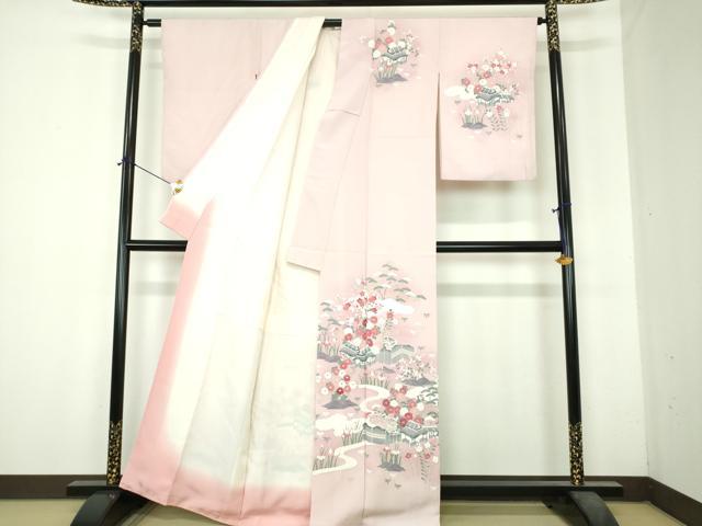 平和屋着物●訪問着　友禅　松竹梅　流水風景花文　暈し染め　正絹　逸品　DABH9918ps