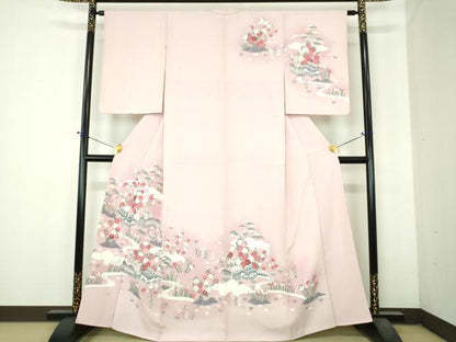 平和屋着物●訪問着　友禅　松竹梅　流水風景花文　暈し染め　正絹　逸品　DABH9918ps