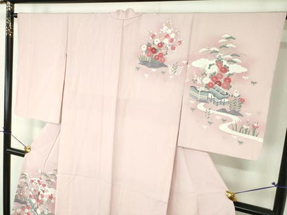 平和屋着物●訪問着　友禅　松竹梅　流水風景花文　暈し染め　正絹　逸品　DABH9918ps