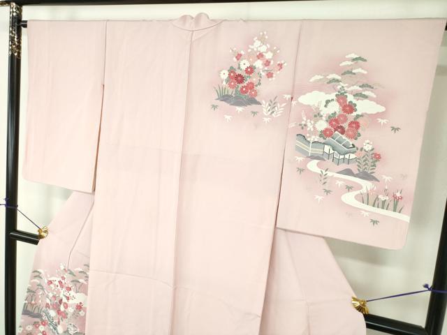 平和屋着物●訪問着　友禅　松竹梅　流水風景花文　暈し染め　正絹　逸品　DABH9918ps