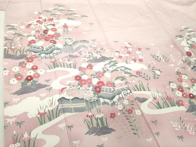 平和屋着物●訪問着　友禅　松竹梅　流水風景花文　暈し染め　正絹　逸品　DABH9918ps
