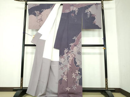 平和屋着物●訪問着　藤花房　鬼しぼ縮緬　正絹　逸品　DABH9919ps