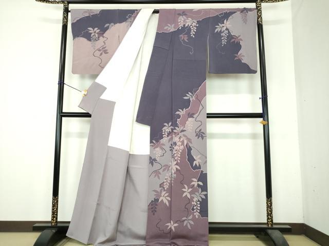 平和屋着物●訪問着　藤花房　鬼しぼ縮緬　正絹　逸品　DABH9919ps